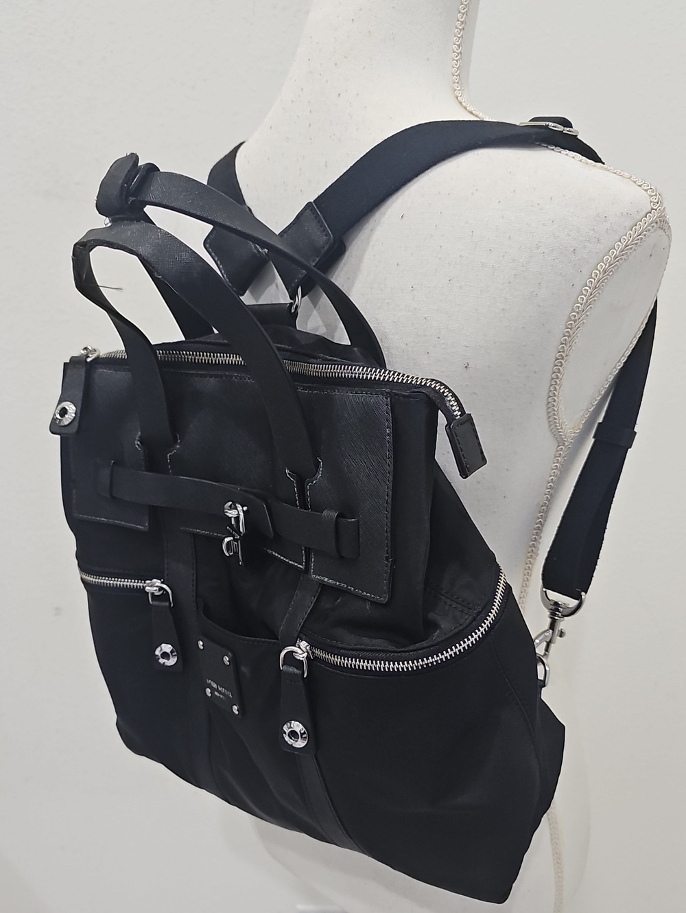 Henri Bendel Jetsetter convertible backpack featuring silver-tone hardware Black - Picture 16 of 16